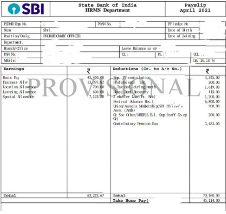 sbi po salary slip